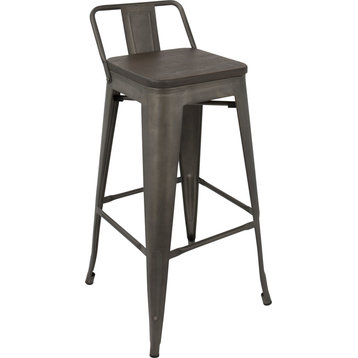 Lumisource Oregon Industrial Low Back Barstools, Antique and Espresso, Set of 2