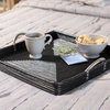 Artifacts Rattan™ Square Tray with Stainless Steel Handles, Tudor Black, 16"x16"