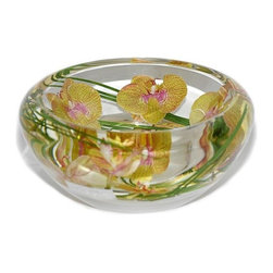 Yellow/Pink Spotted Phalaenopsis Flower Bowl - Home Decor