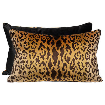 Leopardo/Indus Lumbar Pillow, Ivory, Gold & Black, 22" X 14"