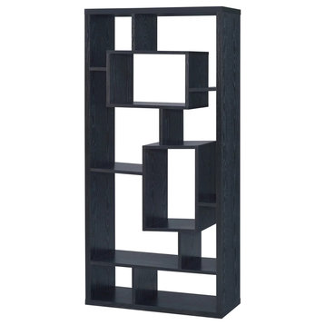 Modern Bookcase, Unique Geometric Cubed Asymmetrical Shelves, Black