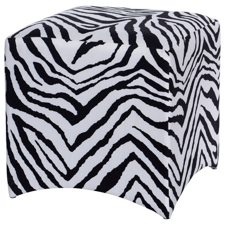 Dann Foley Stool Black and White Zebra Print Linen Upholstery