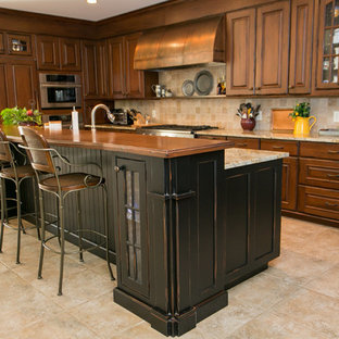 Küchen mit Rückwand aus Zementfliesen und Kupfer-Arbeitsplatte Ideen