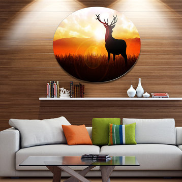 Deer On Meadow During Sunrise, Animal Round Wall Art, 11"