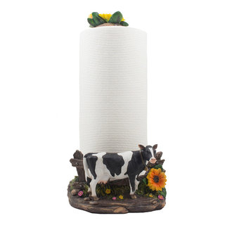 Decorative Holstein Cow Paper Towel Holder Display Stand with Sunflower Accents for Countertop Rustic Country