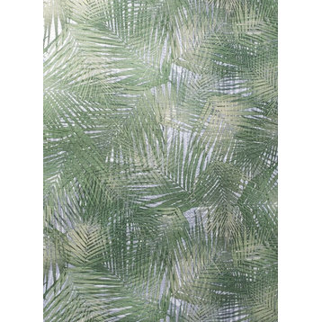 Wallpaper Floral Green Silver Tropical Palm Leaves wicker bamboo , 27 Inc X 33 F