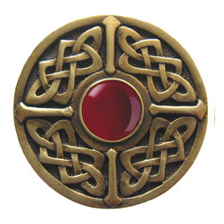 Inviting Home Inc. - Celtic Knob, Antique-Style Brass With Red Carnelian - Cabinet And Drawer Knobs