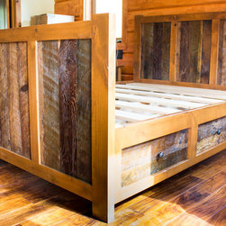4 Drawer Rustic Reclaimed-Barn Wood Platform Queen Bed - Platform Beds
