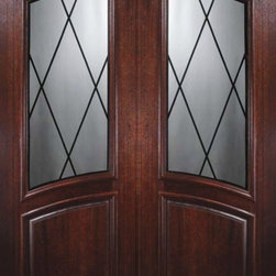 Slab Double Door 96 Mahogany Sandringham Arch Top Arch Lite Glass - Front Doors