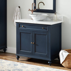 36" Keller Mahogany Vessel Sink Vanity - Vintage Navy Blue - Bathroom Vanities And Sink Consoles