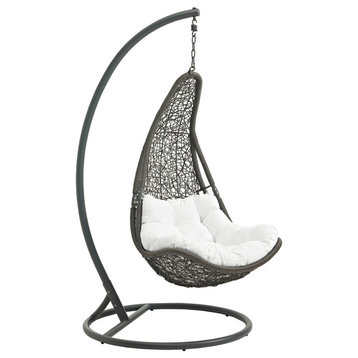 Abate Outdoor Wicker Rattan Swing Chair With Stand, Gray/White