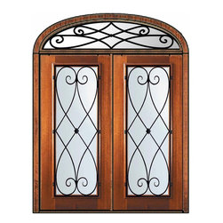 Pre-hung Transom Double Door 80 Wood Mahogany Charleston Full Lite - Front Doors