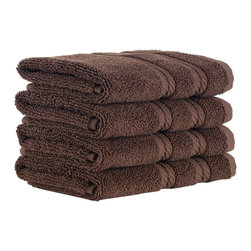 CLASSIC TURKISH TOWELS - Antalya 4-Piece Washcloth Set, Chocolate - Bath Towels