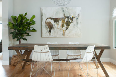 Trendy light wood floor dining room photo in San Francisco with gray walls