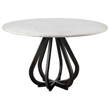 Laurent White Marble Top With Metal Base 48" Round Dining Table, White & Black