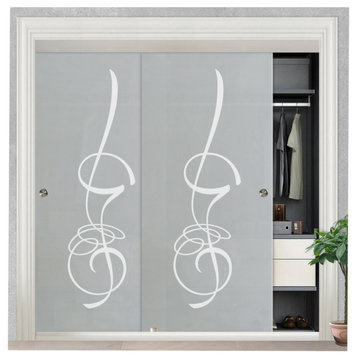 Frameless 2 Leaf Sliding Closet Bypass Glass Door., 60"x80" Inches, Full-Private