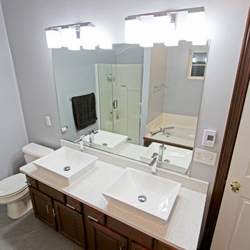 Master Bath with Cambria Whitney Quartz and Rectangle Vessel Sink