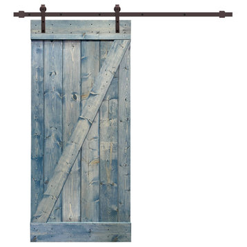 TMS Z Bar Barn Door With Black Sliding Hardware Kit, Denim Blue, 30"x84"