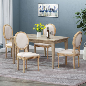 Jerome French Country Dining Chairs, Set of 4, Beige/Natural, Fabric, Rubberwood