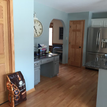Kitchen refinished in white dove.Island/desk refinished in grey dolphin