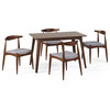 GDF Studio 5-Piece Francaise Mid Century Walnut Finish Dining Set, Light Gray/Natural Walnut