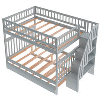 Gray Full Over Full Farmhouse Style Bunk Bed With Trundle and Staircase ...