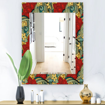 Designart Colorful Floral Pattern Bohemian And Eclectic Frameless Wall Mirror