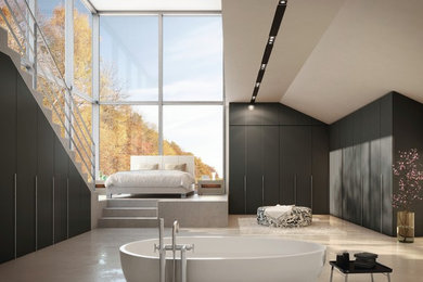 Example of a large trendy bedroom design in Detroit