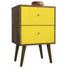 Manhattan Comfort Liberty 2-Drawer Wood Nightstand 2.0 in Yellow/Rustic Brown