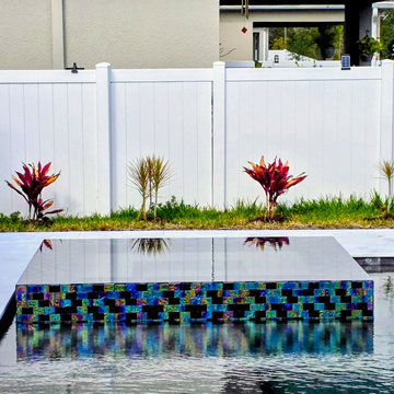 St. Cloud pool with overflow perimeter spa and sun shelf