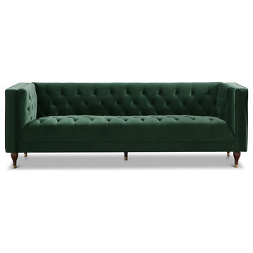 Augustus Mid-Century Modern Luxury Chesterfield Velvet Sofa, Dark Green