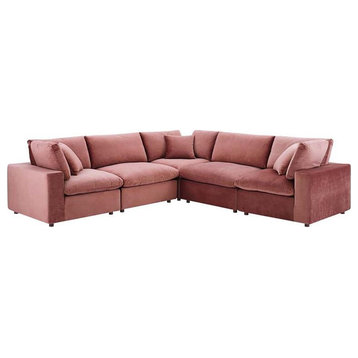 Modway Commix 5-Piece Performance Velvet Sectional Sofa in Dusty Rose Pink