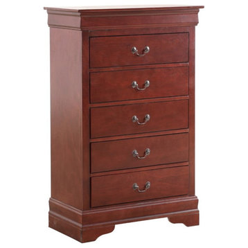 Maklaine Traditional Engineered Wood 5 Drawer Chest in Cherry