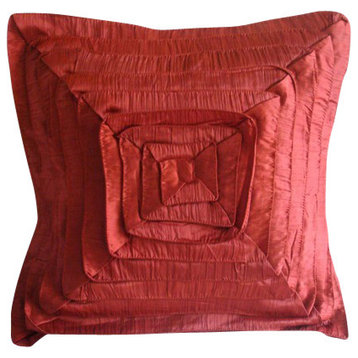 Rust Orange Big Square Pillow Cover Crushed Art Silk 24x24 Frills, Rusty Frills