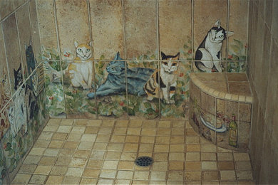 Roman Shower Design with Cats