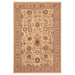 Bareens Designer Rugs - Bohemien Ziegler Nancee Tan Beige Hand-Knotted Wool Rug - 6'2'' x 8'10'' - Enhance the ambiance of your home with this magnificent Persian-influenced Turkish hand-knotted rug made by skilled artisans capable of creating the most exceptional vegetable dyes and hand-spun wool. This exquisite handmade rug is a one-of-a-kind Peshawar Kafkaz, otherwise identified as Chobi, Chobi Peshawar, Oushak, or Ziegler rug. These handmade rugs are crafted in Pakistan utilizing superior-quality wool imported from Australia, New Zealand, and Korea in two types of weaves: the Persian weave and the Mori weave. This rug is meticulously crafted by hand using the finest natural vegetable dyes extracted from local plants. The artisans use a blend of hand-spun local and fine merino wool, resulting in a rug with a compelling texture, higher lanolin content, and longer staple. The artisans occasionally incorporate natural or artificial silk into the pile to enhance specific motifs. The finished product is an awe-inspiring execution of flawless design and an understated palette that exudes elegance.