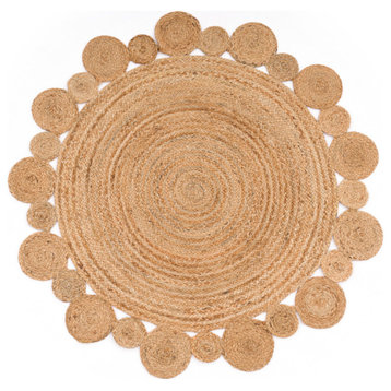 Hand-Woven Jute Rug With Natural Fibers, Nature Brown, 6'7" Round