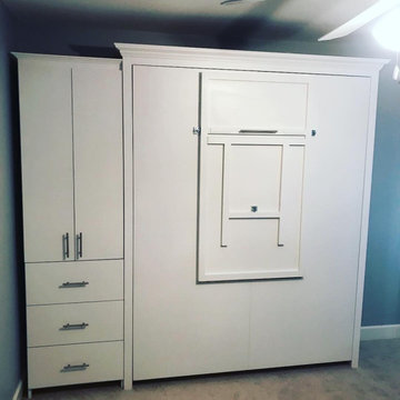 Vertical Queen Murphy Bed Cabinet with Side Storage in White
