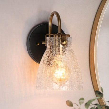 LALUZ 1-Light Black and Gold with Crackle Glass Modern Gold Wall Sconce