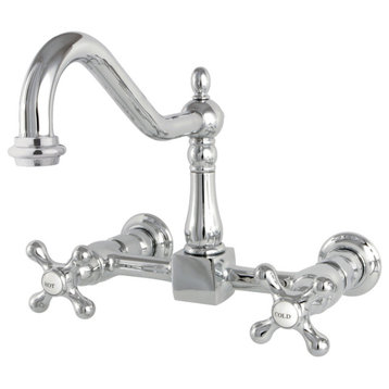 Kingston Brass Two-Handle Wall Mount Bridge Kitchen Faucet, Polished Chrome