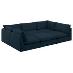 Meridian Furniture - Mackenzie Linen Textured Fabric 6-Piece Modular U-Shaped Sectional, Navy - Mix and match the pieces from the Mackenzie series to create a beautiful seating group that's perfect for the whole gang. These exceptionally crafted sofas, sectionals, and other components are meant to be put together into an infinite number of configurations based on your particular needs and space requirements. Each is upholstered from top to bottom in soft durable linen textured in your choice of colors. Attach the pieces of your choice easily thanks to the included attachment latches.