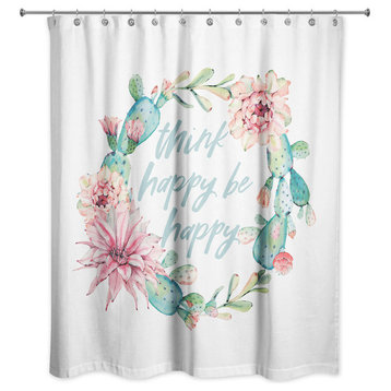 Cactus Wreath Think Happy Be Happy Shower Curtain