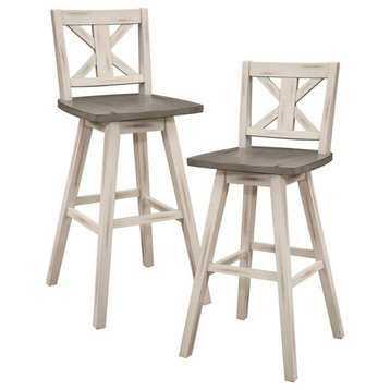 Lexicon Amsonia Cross Back Bar Height Dining Swivel Chair in White (Set of 2)