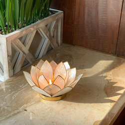 Capiz Shell Opening Lotus Flower Tealight Candle Holder Boho D&eacute;cor - Candleholders