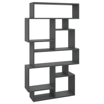 Modern Bookcase, Geometric Design With 10 Asymmetrical Open Shelves, Anthracite
