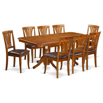 East West Furniture Napoleon 9-piece Dining Set w/ Leather Seat in Saddle Brown