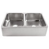 Lange Stainless Steel 32" Double Bowl Farmhouse Undermount Kitchen Sink, Brushed Stainless Steel