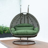 2 Person Beige Wicker Double Hanging Egg Swing Chair, Dark Green