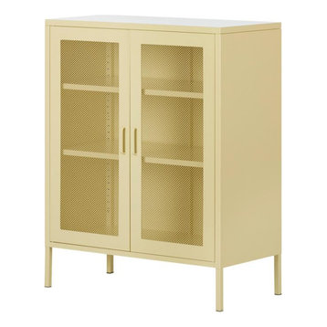 Crea Metal Mesh 2-Door Accent Cabinet-Pale Yellow-South Shore