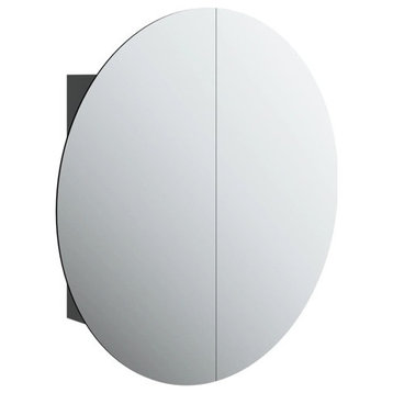 vidaXL Cabinet Bathroom Vanity Mirror Cabinet with Round Mirror and LED Black